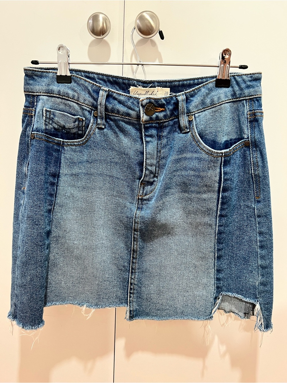 Patchwork Blue Denim Mini Skirt - 28 waist
